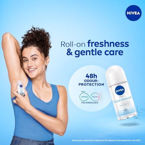NIVEA Fresh Natural Roll On, 50ml| 48 H Smooth & Beautiful Underarms| 0% Alcohol | For Women - Image 3