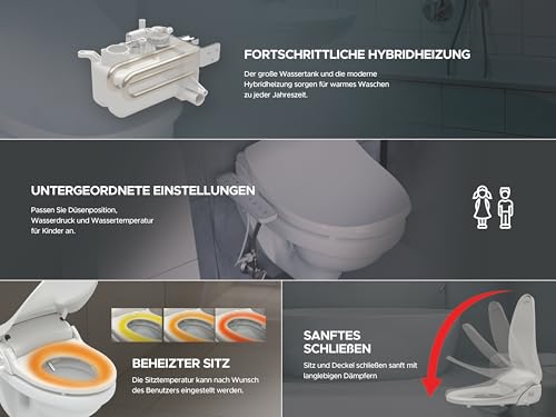 LEEVENTUS Elektronisches Bidet - J430, Standard Version, mit seitlichem Bedienelement & selbstleerender Wassertank-Technologie, energiesparender Dusch WC Aufsatz aus Korea