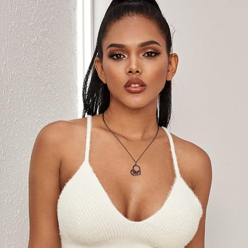 Skeleton Hand Red Rose Necklace 925 Sterling Silver Heart Halloween Pendant Necklace Gothic Jewelry4