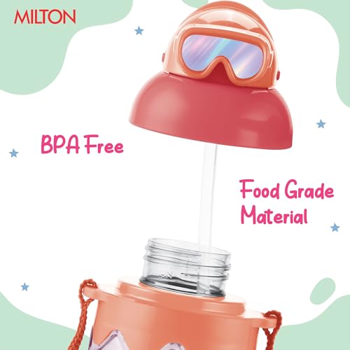 Image of MILTON Sage 450 Sipper PET Water Bottle for School Kids | Food Grade & BPA Free | Leak Proof & Durable | Easy to Carry Loop | Ideal for Home, School & Office Use, 445 ml, Peach