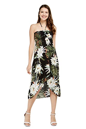 Image of Family Matching Hawaiian Clothes, Wispy Cereus Black | Lightweight 100% rayon • Family matching outfits • Tropical floral print • Beach vacations • Luaus • Cruises • Family photos