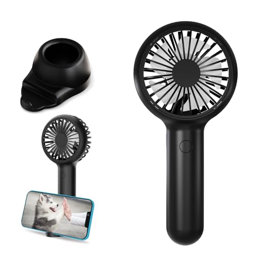 Handheld Mini Portable Fan, USB Desk Fan with Base as a Phone Holder, 3 Speeds Battery Operated Fans with RGB Color Light, Personal Fan for Kids, Women, Indoor, Outdoor Party(Black)