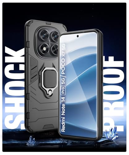 Image of WOW IMAGINE Shock Proof Back Case Mobile Cover for Redmi Note 14 Pro 5G | Poco X7 5G | Back Cover Case (Tough Armor | Hybrid PC + TPU | Ring Holder & in-Built Kickstand | Black)