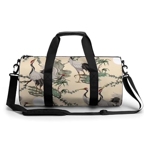 スポーツバッグ 和風 鳥 鶴 ボストン ジムバック シューズ収納 ドラムバッグ 大型ゴルフ 機内持込 靴入れ ヨガ トラベルダッフル 軽量 大容量 防水 メンズ レディース 乾湿分離 シューズポケット付き
