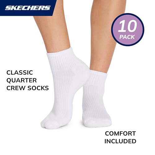 Image of Skechers Women's 10-pack Half Terry Classic Quarter Crew Socks, Comfort-fit & Cushioned Footbed
