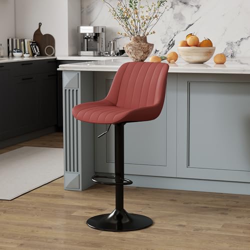 Image of Youhauchair Adjustable Faux Leather Bar Stools Set of 3, Red | Swivel, Counter Height, Back & Footrest, Armless, PU, Modern, Kitchen Island Stool, Upholstered Dining Room Chair