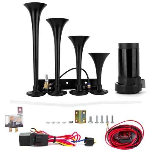Madlife Garage LKW Hupe 12V 150DB Lufthorn Train Horn mit Kompressor Super Laut Autohupe Auto Air Horn Kit Hupe Lufthorn für Alle 12V Fahrzeuge Jeep Zug Boot