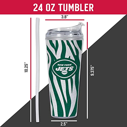 Image of Rico Industries NFL Football Glitter 24oz Acrylic Glitter Tumbler with Hinged Lid, Officially Licensed Double Wall Tumbler with Straw