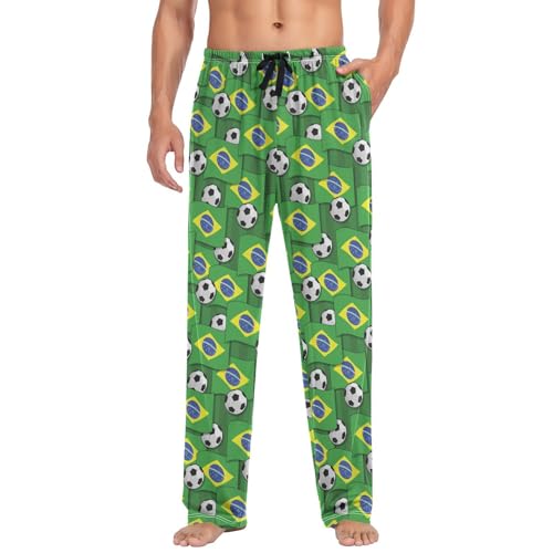 Brazil Flag Soccer Balls Mens Pajama Pants Lounge Bottoms Soft Sleep Pants S