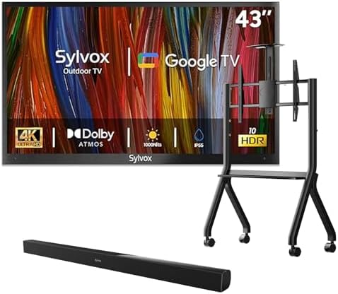 SYLVOX Outdoor TV with Rolling Stand & Soundbar, 43 inch 4K Smart TVs, Weatherproof & IP56 Waterproof, Support Google Assistant, 1000 nit Brightness Partial Sun (Deck Pro 3.0/2026) image 4