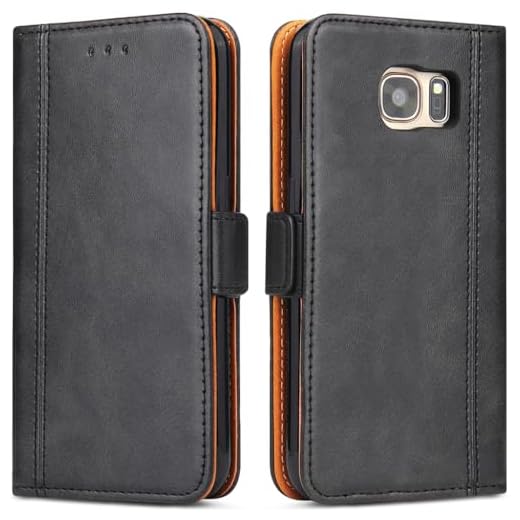 ROJIOJIO Coque pour Samsung Galaxy S7 Edge, Housse en Cuir PU Premium Etui à Rabat Pochette de Portefeuille, Étui de Protection pour Samsung Galaxy S7 Edge, Noir