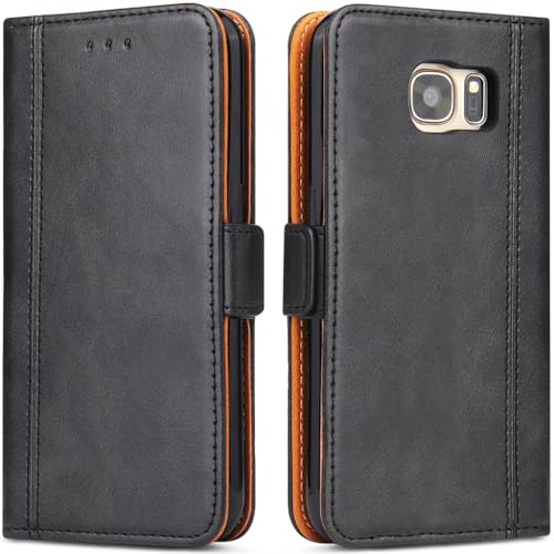 ROJIOJIO Funda para Samsung Galaxy S7 Edge, Premium Piel Carcasa Funda Libro Suave Case Tapa Cuero [Soporte Móvil] [Ranuras para Tarjetas] [Cierre magnético] para Samsung Galaxy S7 Edge, Negro
