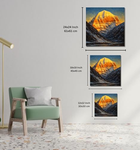 Image of Kunj Cart Mount Kailash Painting | 10+ DESIGNS | Kailash Parvat Canvas Painting for Living Room, Temple Home & Office Wall Decoration (Golden Kailash Mountain, 12x12 Inch, Framed)