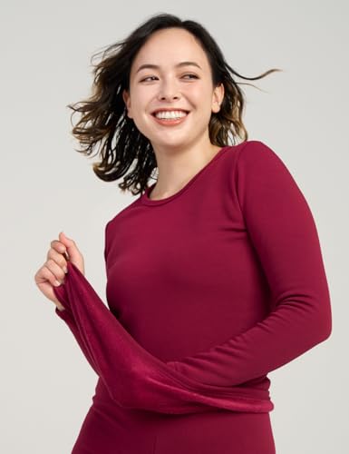 LAPASA Women Thermal Shirt (Pack 1) Top Long Sleeve Undershirt Crew Neck Lightweight Thermoflux 300 Extra Warm Soft Baselayer L42 Small Burgundy