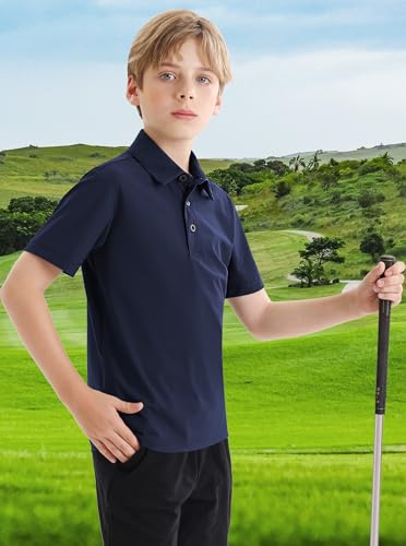 Image of Polo Shirts for Boys Golf Polo Shirt Short Sleeve Boys Performance Polo Dry Fit Stretch Collared UPF50+ Kids Golf Shirts