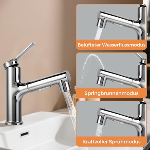 Waschbeckenhahn Wasserhahn mit Auszugsprühgerät, Eingriffsbeckenmischungshahn für Heißes und Kaltes Wasser, Toilette Down Waschbecken Wasserhahn mit Rotierender Ausstrahlung