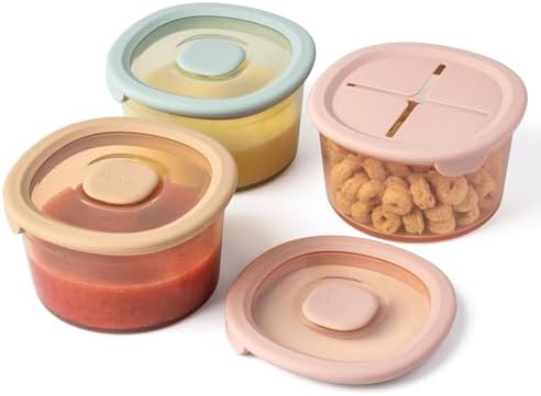 Moonkie 3-Pack Babybrei Einfrieren Behälter Silikon | Beikost Baby Zubehör mit einem Snack-Deckel | Snackbox Baby | Lecksicher Babynahrung Aufbewahrung | Mikrowellen- und spülmasch