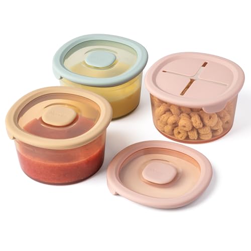 Moonkie 3 Piezas Tarros Bebe Comida Silicona 240ml | Recipiente Comida Bebe con Tapa para aperitivos | Tarros de Conservación | Sin BPA | Apto para Lavavajillas, Refrigeradores y Microondas