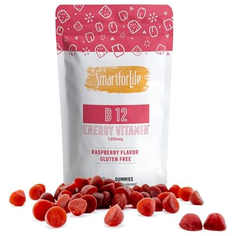 B12 Gummy Vitamins - 1500 mcg Vitamin B12 Gummies for Adults and Kids - Helps with Energy, Metabolism, Bone Nervous System Support - Raspberry Flavor - 60 Count - 60 Day Supply Cover