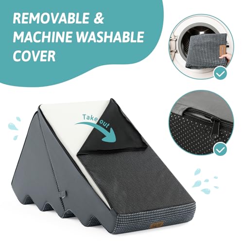 Image of COZY KISS Dog Stairs for Small Dogs, 3-Step 2-in-1 Dog Steps,22.4 inch H | 5-step dog stairs and ramps,Non-Slip Base,for Couch & Bed, Dark Grey