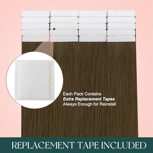 Image of Easyouth Tape in Human Hair Extensions Medium Brown Tape in Extensions Human Hair Brown Natural Look 14 Inch 20pcs Hair Extension Real Human Hair Tapes in for Everyday Use