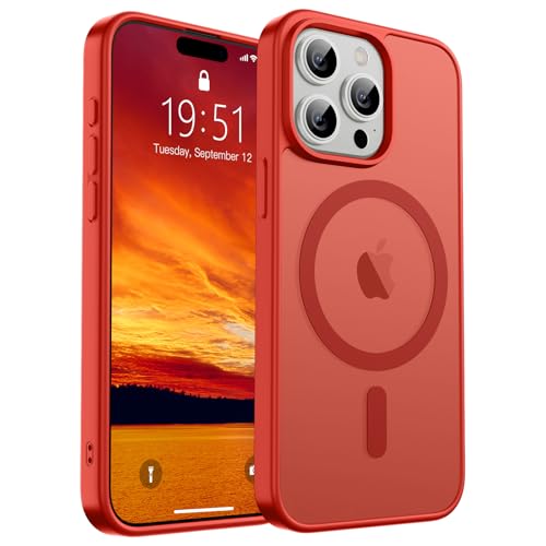 Image of SUPFINE Magnetic for iPhone 15 Pro Case (Compatible with MagSafe) (Military Grade Drop Protection) Slim Translucent Matte Shockproof with Anti-Fingerprint Phone Case,Red