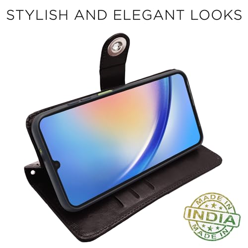 Image of Pikkme Samsung Galaxy A05s Flip Cover Leather Finish | Inside TPU with Card Pockets | Wallet Stand and Shock Proof | Complete Protection Button Flip Case (Coffee)