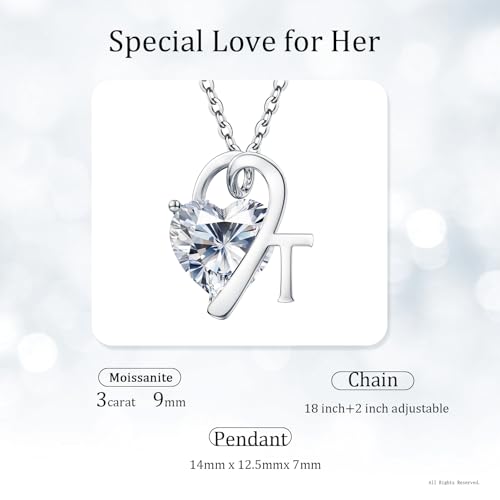 Image of ForeverLove Heart Necklaces for Women, 4-2 Carats Heartshap Moissanite, Silver Pendant Jewelry, Anniversary Birthday Gifts for Wife, Girlfriend, Daughter, Mom