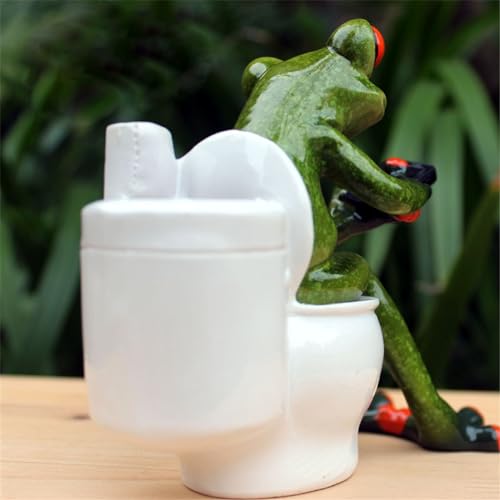 Figura de Rana Divertida Sentada en Inodoro de Resina miniatura 5