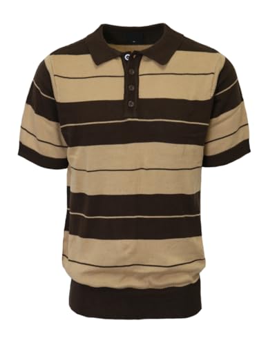 URBANJ Mens Charlie Brown Polo Shirt Short Sleeve Midweight Knit Shirts (US Alpha Small Regular Regular 027 Brown/Khaki)