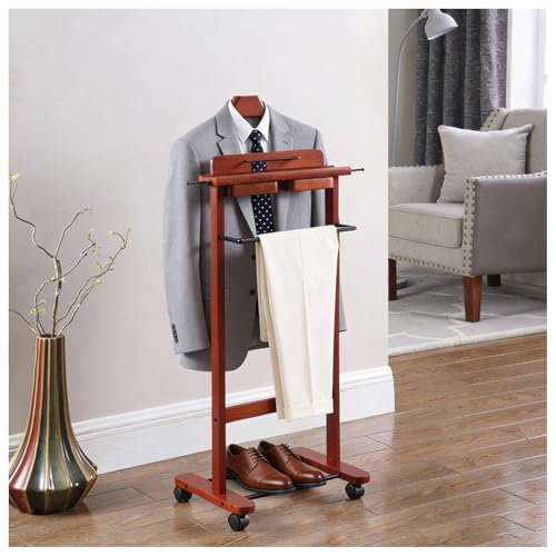 Perchero de Madera para Trajes con Ruedas, Galán de Noche para Sala de Estar, Oficina y Dormitorio,Organizador de Ropa de Hombre Móvil para Dormitorio (Size:107cm,Color:Estilo-A)