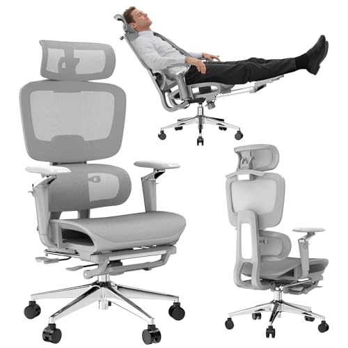 Best Chair for Knitting And Crocheting: Ergonomic Comfort and Support 3 D300 Ergonomic Office Chair with Footrest,Big and Tall Desk Chair with 3D Separate Lumbar Support & Comfy Headrest,6D Adjustable Armrests,High Back Swivel Mesh Computer Chair for Long Hours(Gray)