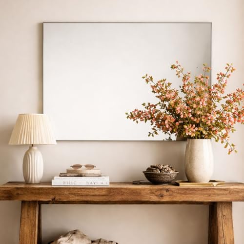 Image of TEHOME Brushed Nickel Bathroom Vanity Mirror with Squared Corners, 24x32'' Silver Rectangle Stainless Steel Metal Framed Mirror for Bathroom