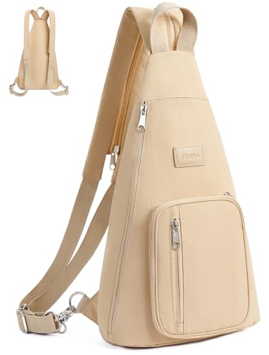 Telena Sling Bag Crossbody Backpack for Women Man 2 in 1 Lightweight Chest Bag Casual Daypack Backpacks for Travel Hiking Khaki