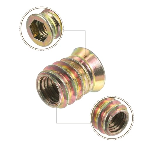 Image of uxcell M10x50mm Hanger Bolts, 8pcs 30mm Wood Dowel Screw Self-Tapping Screw with 8pcs M10x20mm Threaded Insert Nuts Interface Hex Socket Drive, for Joint Furniture Legs