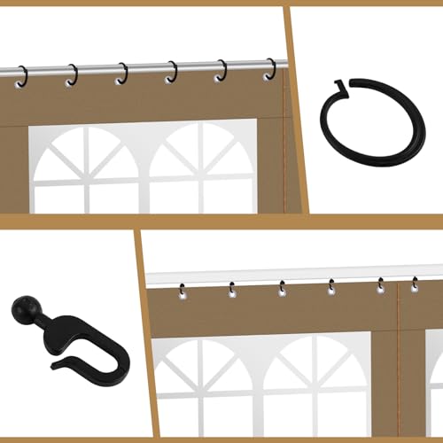 Gazebo Privacy Curtains 10' x 10' with PVC Windows, 4-Panels Side Wall with Zipper Universal Replacement for Patio, Outdoor Canopy, Garden and Backyard - Image 6