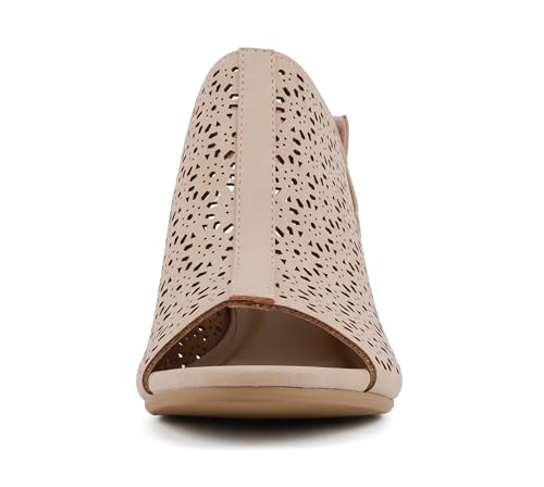Image of CITYCLASSIFIED inchElect inch ~ Women's Peep Toe Laser Cut Geometric Caged Slingback Ankle Strap Low Stacked Heel Ankle Bootie