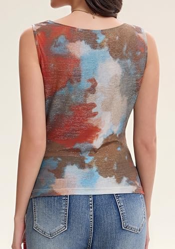 GERT COREL Women's Cowl Neck Sleeveless Top 2026 Sleeveless Ruched Floral Printed Shirts Summer Tank Tops (US, Alpha, Large, Regular, Regular, Orange/Blue) — view 6