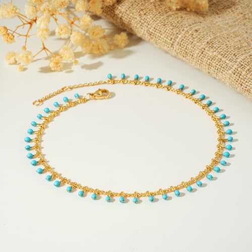 MTMY Gold Anklets for Women 14K Gold Plated Tiny Bead Anklet Colorful Tassel Foot Chain Dainty Adjustable Cute Summer Beach Boho Anklets Jewelry Gift4