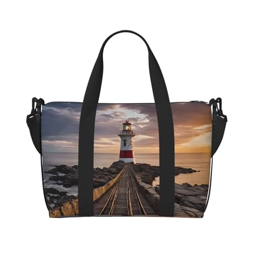 Lighthouse Print Large Travel Duffel Bag Foldable Lightweight Weekender Bags, Carry On Overnight Tote Bags, Gym Duffel Bags Hospital Bags Yoga Bags For Women Men