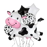 Big Cow Foil Balloons Giant Cow Shape Mylar Balloon Baby Shower Girl Boy One 1st 2nd Birthday Decoration Barnyard Farm Animal Western Cowboy Theme Party Decor Supplies 5 Pcs