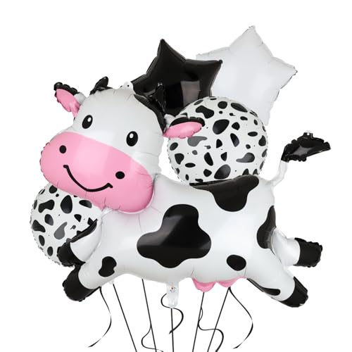 Big Cow Foil Balloons Giant Cow Shape Mylar Balloon Baby Shower Girl Boy One 1st 2nd Birthday Decoration Barnyard Farm Animal Western Cowboy Theme Party Decor Supplies 5 Pcs