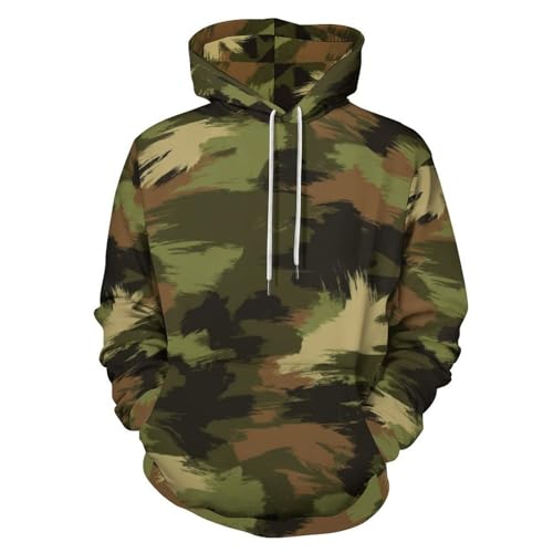 Hoodie géométrique rétro imprimé 3D avec poche kangourou et isolation thermique