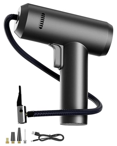 E-SMARTER Cordless Tyre Inflator Air Compressor, Upgraded Heat Dissipation Car Tyre Pump for Tyres, Rechargeable Battery Digital Tyre Inflator Pump Car with 4 Nozzle Adapters, for Car Moto Bike Ball