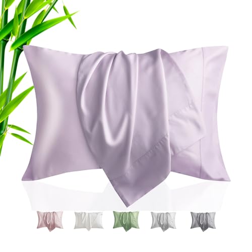 TELUS Pillow Cases King Size 2 Pack, Bamboo Rayon & Lyocell Pillowcase with Envelope Closure, Cooling Breathable Pillow Cover for Hot Sleeper & Night Sweats, 20x40 inch, Light Purple