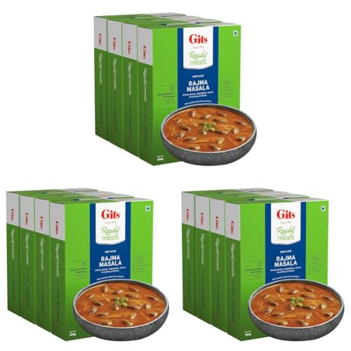 Image of Gits Ready to Eat Rajma Masala, Pure Veg, Heat and Eat, North Indian Gravy, Microwaveable, 1200g (Pack of 12 X 300g Each)