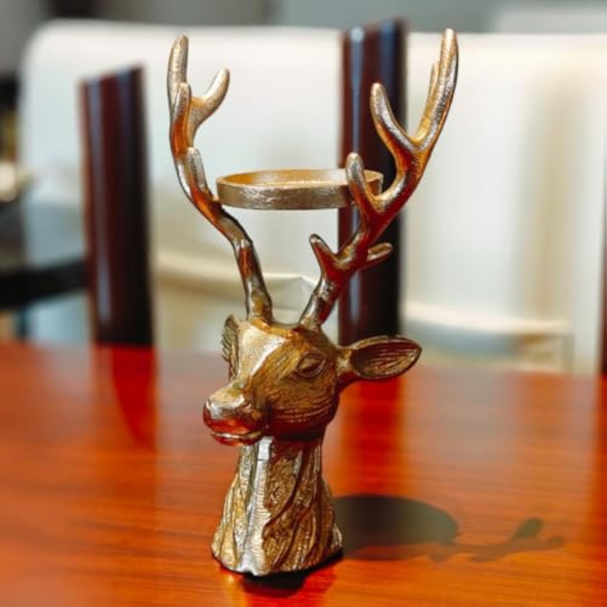 Brass Gold Finish Deer Head Candle Holder