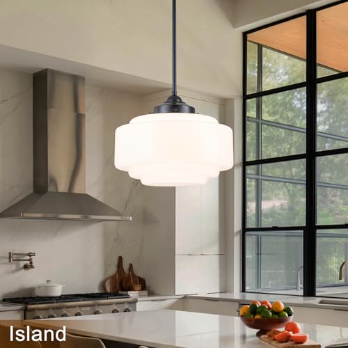 Schoolhouse Pendant Light White Chandelier 14" Milk Glass Light Fixture E26 by Zyzwmb - Used condition - Image 2