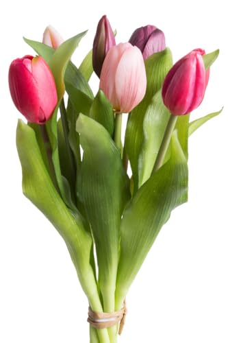 Botanic-Haus künstliches Tulpenbündel/künstlicher Tulpenbund Sandy mit 4 Tulpen und 3 Tulpenknospen Farbe: Pink-Beauty-aubergine real Touch