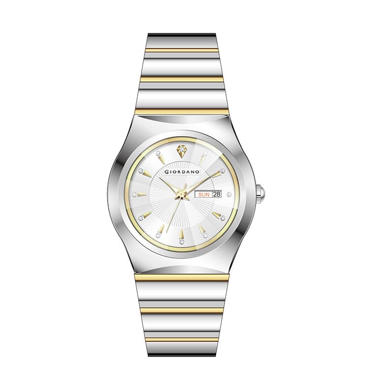Image of Giordano Analog Pair Watch for Unisex with Round Dial, Crystal Indices, Date Display and Stainless Steel Strap